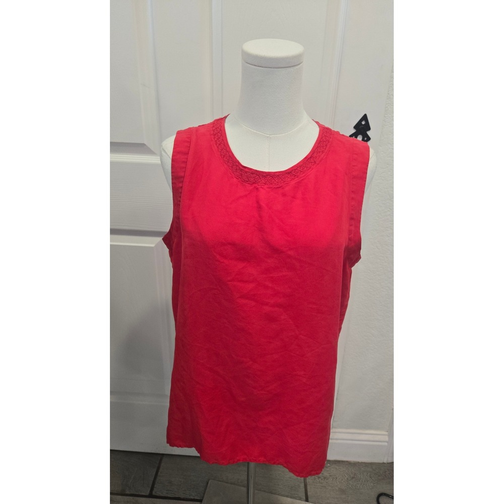 Lush Life Red 100% Silk Sleeveless Embroidered Neck Tank Top Womens XL
